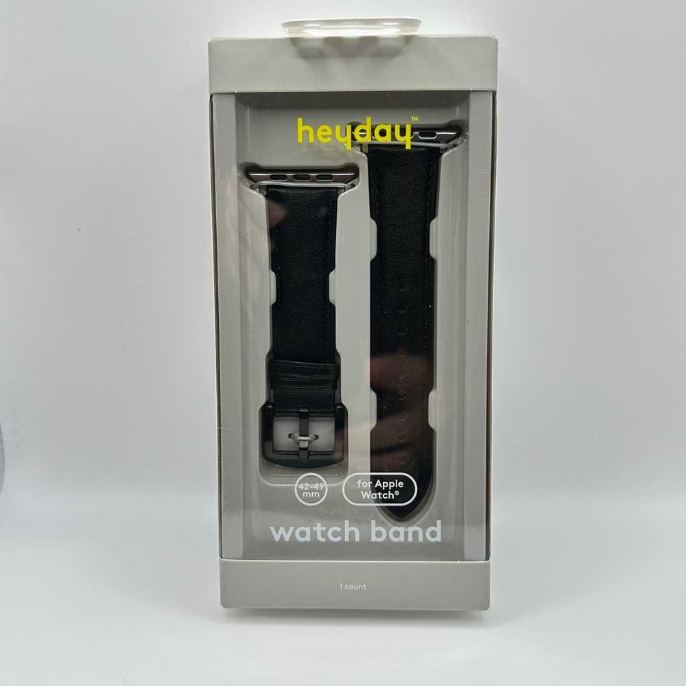 heyday Apple Watch Band 42-49mm Black Faux Leather Strap CL240257P NEW